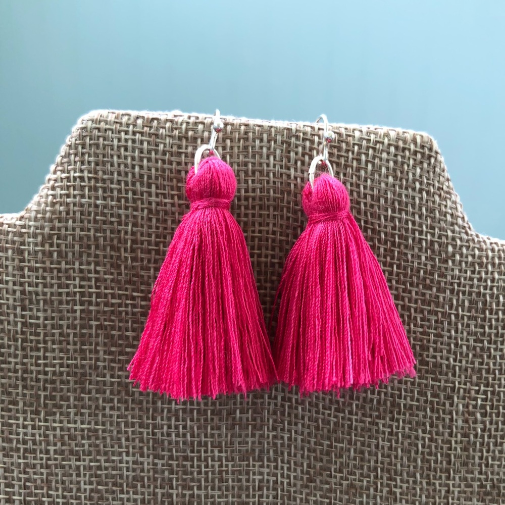 Petite hot pink tassel earrings!